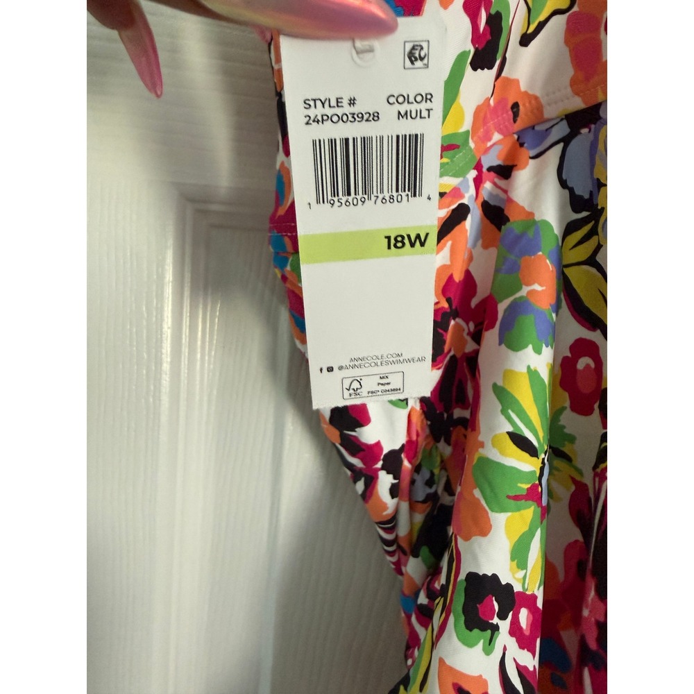 Anne Cole Floral Ruched One Piece Swimsuit Multicolor 18W - Picture 5 of 7